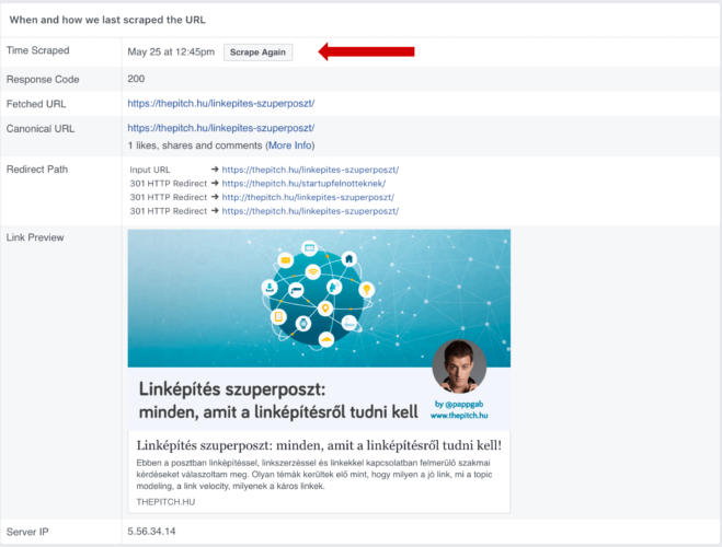 facebook debugger újra scrapelés