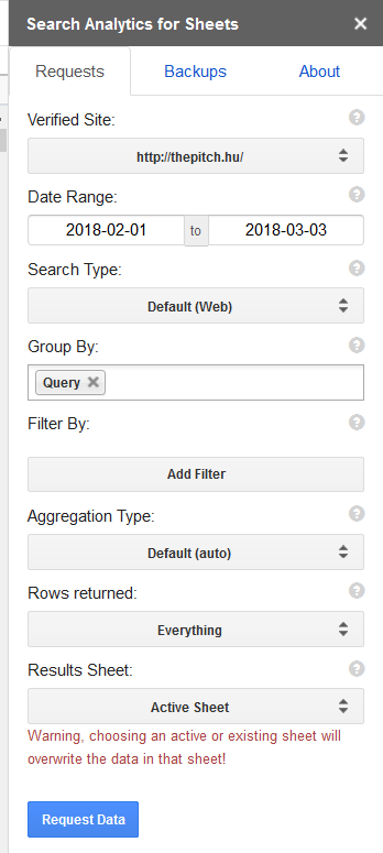 search analytics for sheets