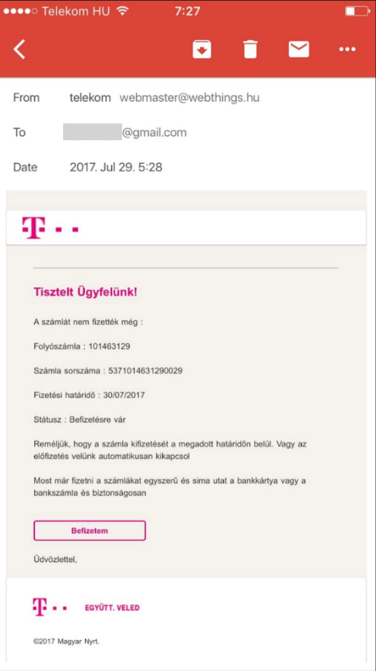 Telekom adathalász email