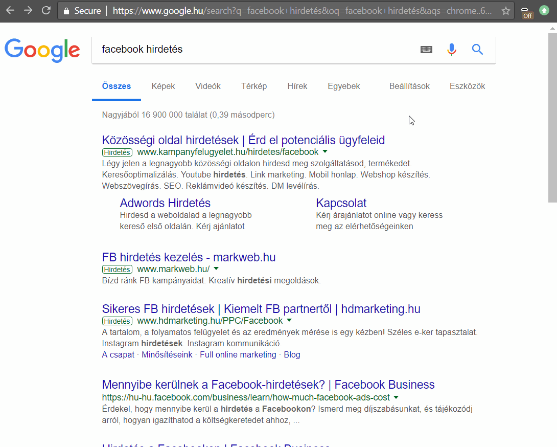 facebook hirdetes
