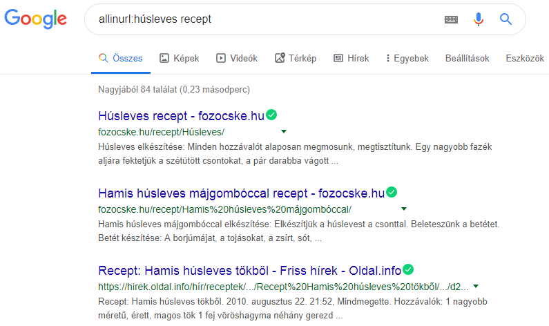 Google keresés allinurl