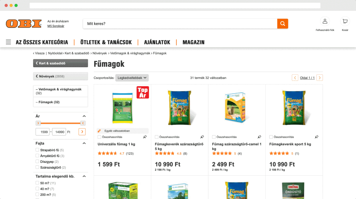 Fűmag kategóriák