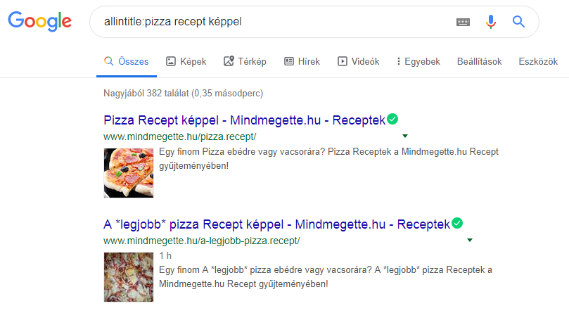 Google keresés allintitle