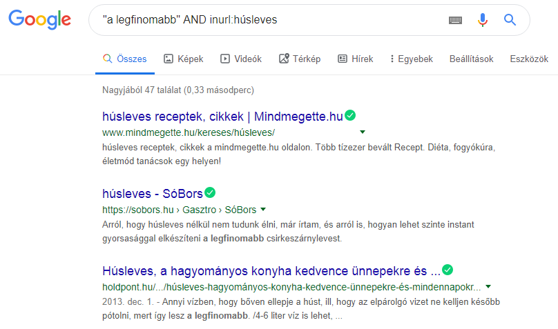 Google keresés inurl