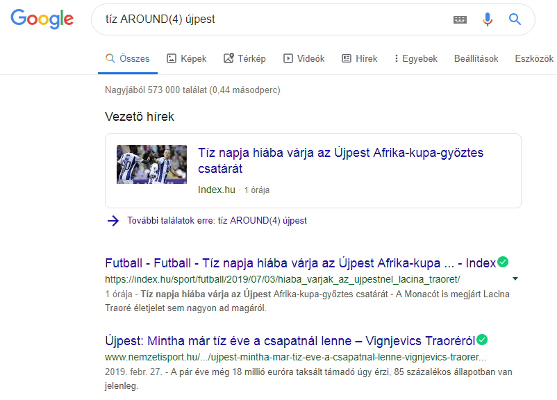 Google keresés AROUND