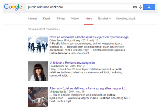 Public Relations eszközök: Google