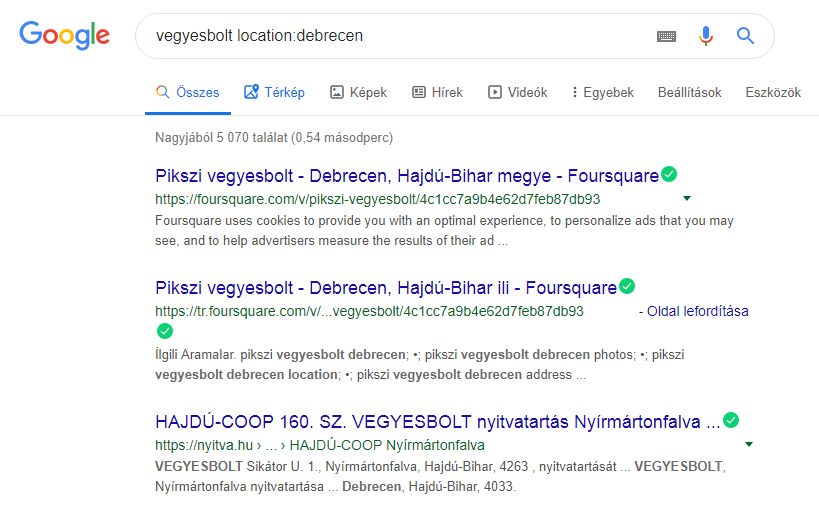 Google keresés location