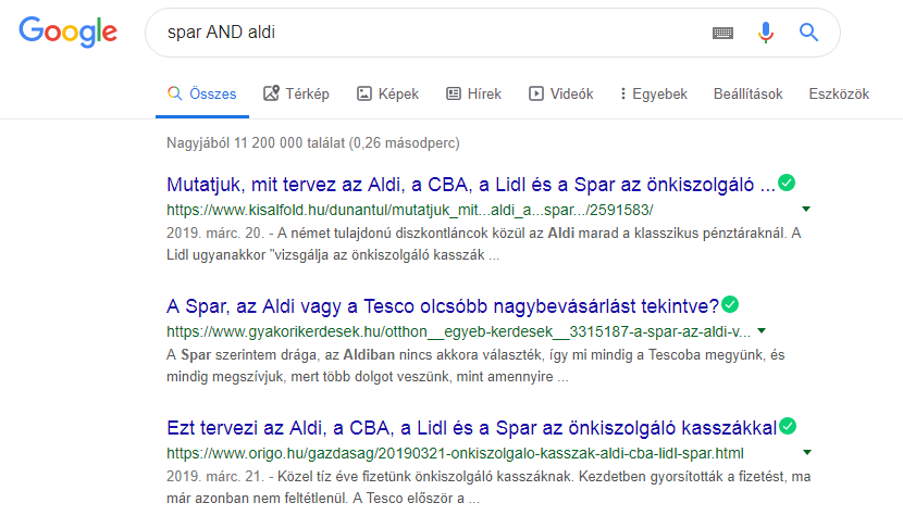 Google keresés AND