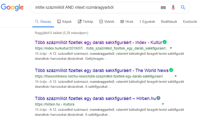 Google keresés intitle intext