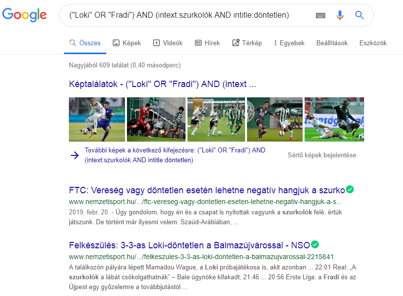 Google keresés zárójel