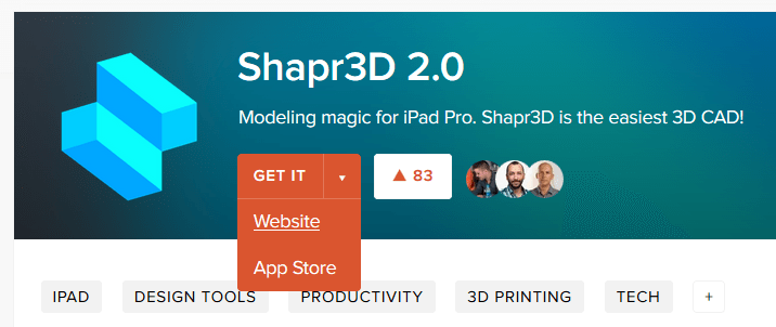 A Shapr3D termékoldala