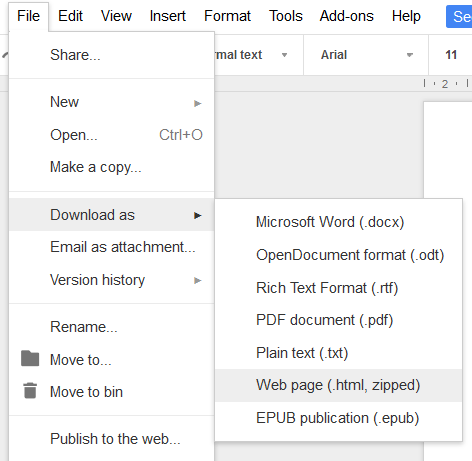 web page export