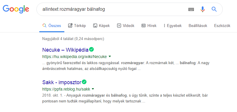 Google keresés allintext