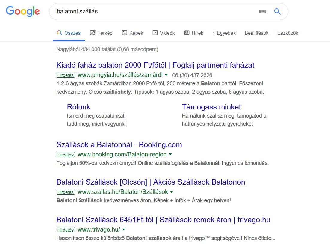 balatoni szállás hirdetés
