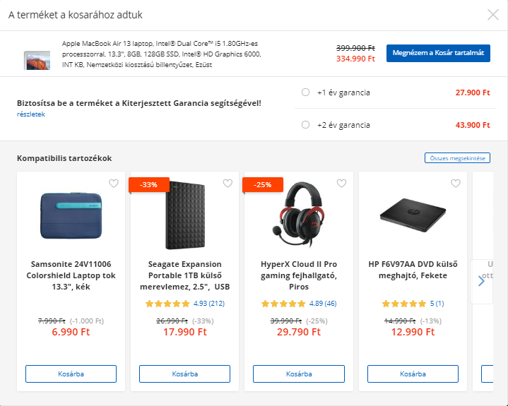 Keresztértékesítés webáruházakban, példával