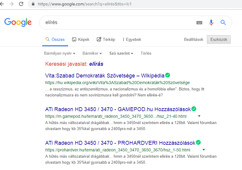 Google keresés literal