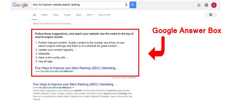 google answer box