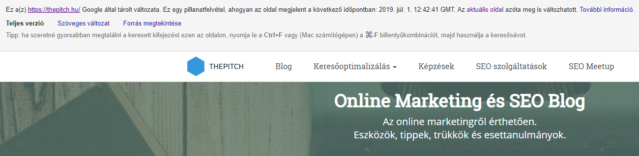 Google keresés cache