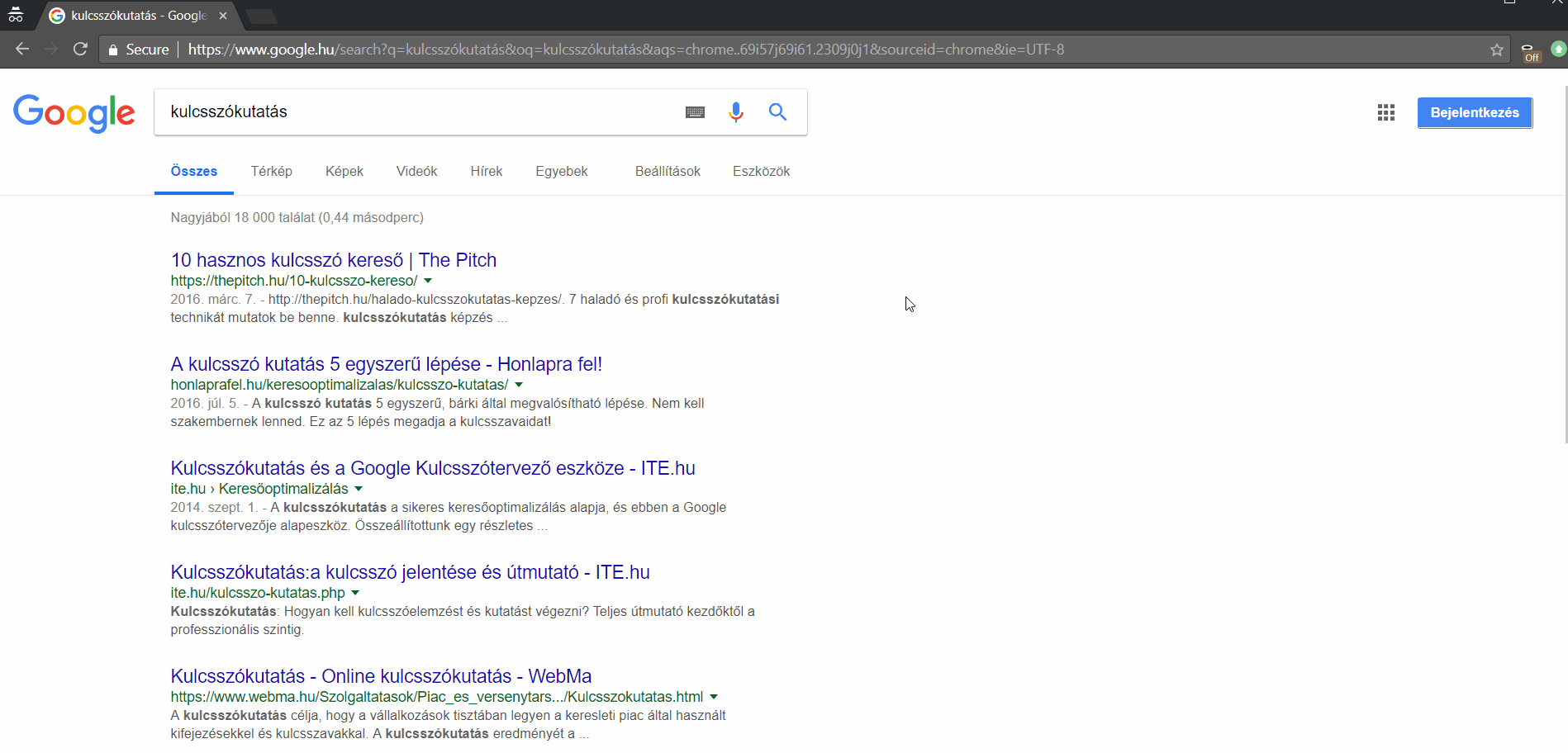 google találati lista