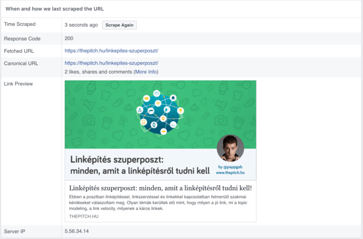 facebook OG debugger új kép