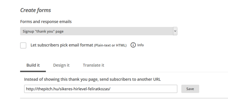 Mailchimp signup thank you egyedi