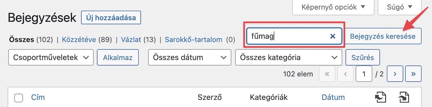 WordPress keresője