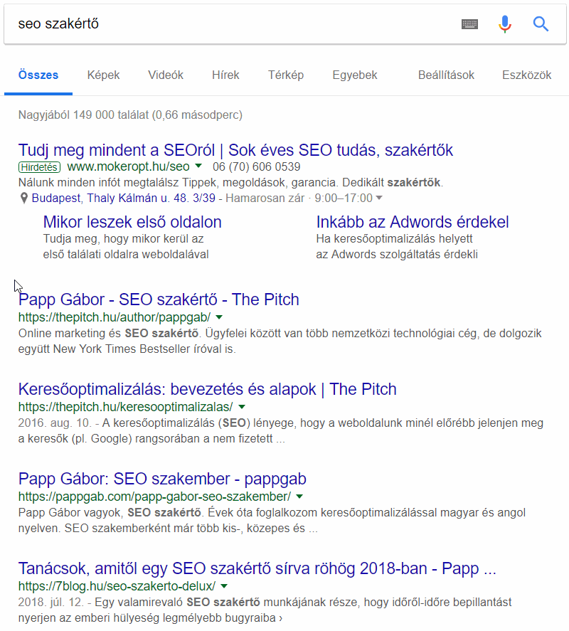 SEO szakember url másolás