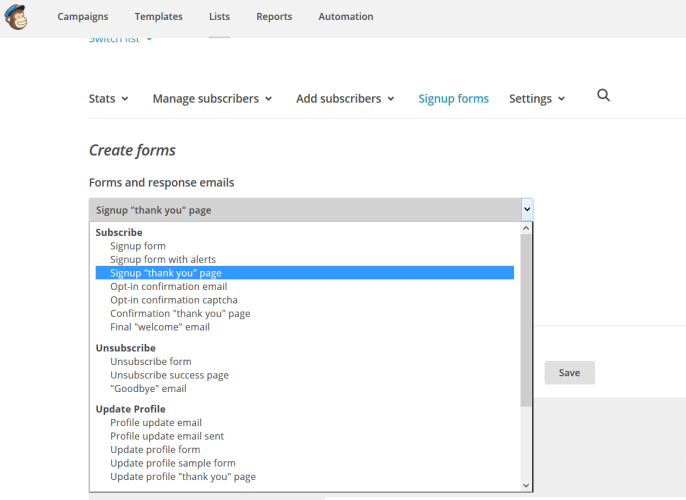 Mailchimp signup page