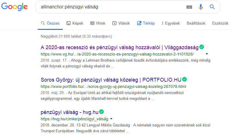 Google keresés allinanchor