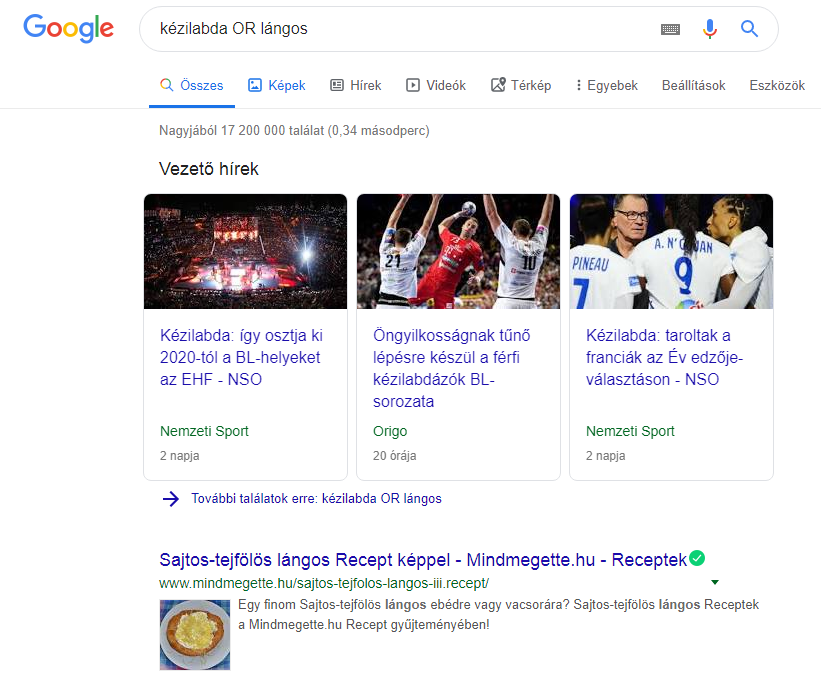Google keresés OR