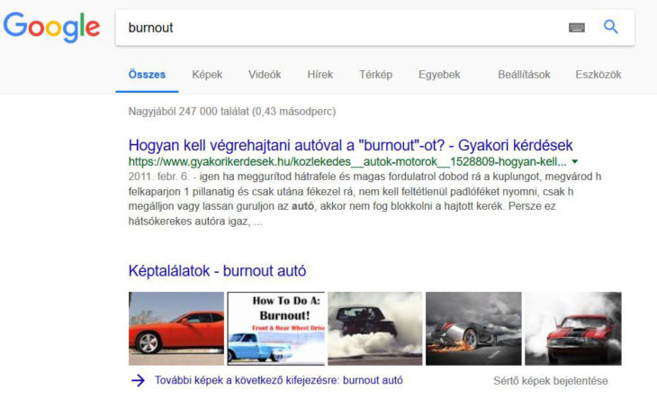 Burnout autó