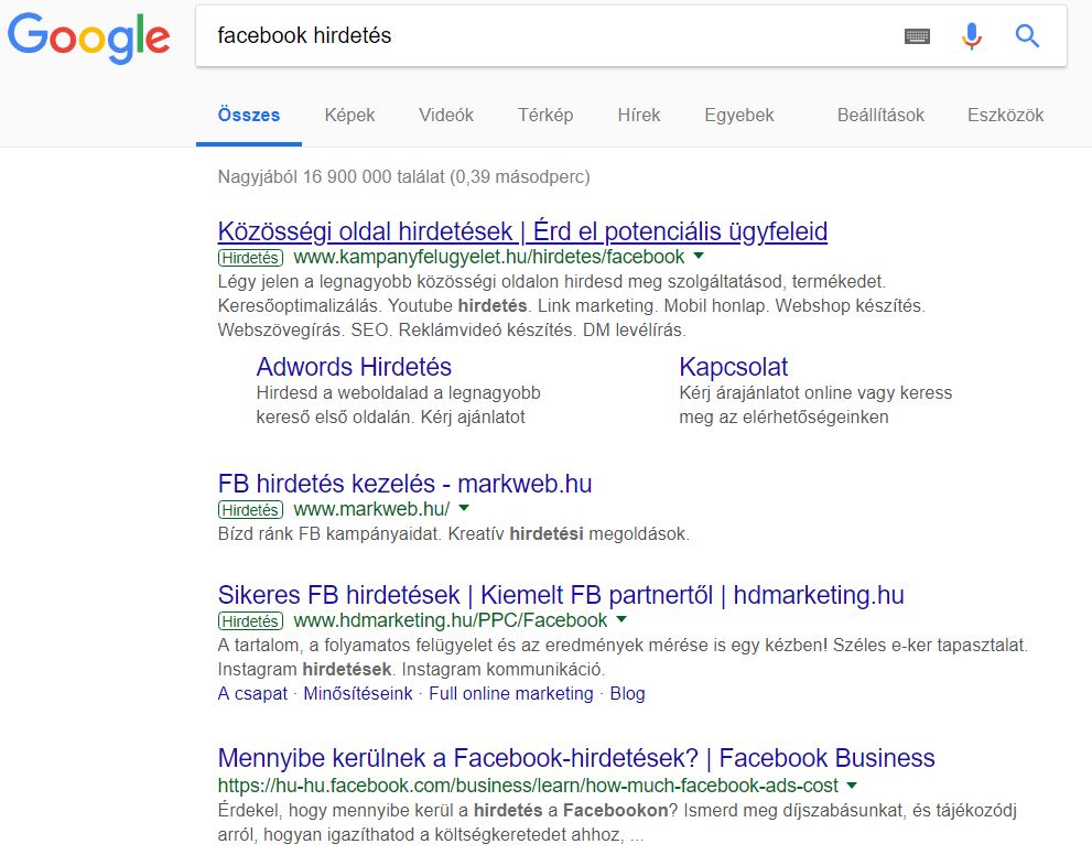 facebook hirdetes