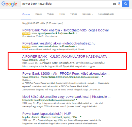 Power bank használata: google keresőoptimalizálás