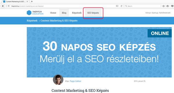 SEO képzés: menü