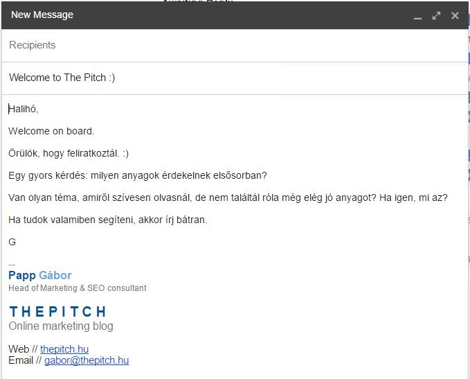 Pitch welcome email