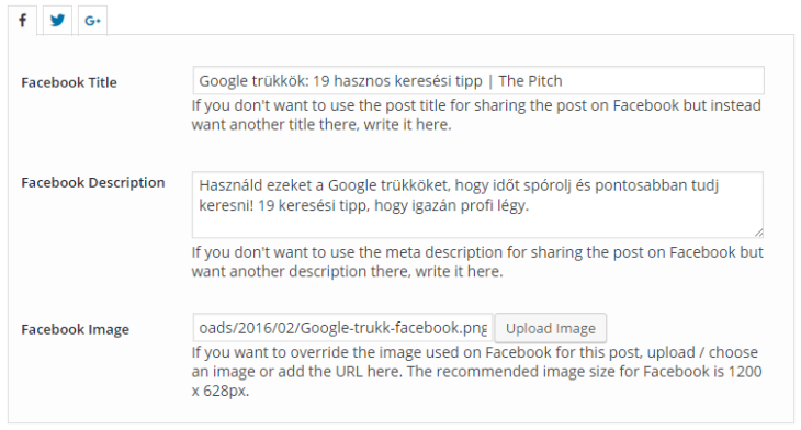 Open Graph mezők kitöltése